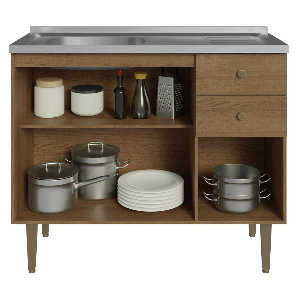 Balcão Gabinete com Pia 3 Portas e 2 Gavetas 105cm Rustic Gourmet Madesa - Image 5