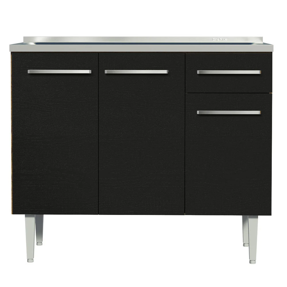 Balcão Gabinete com Pia 3 Portas e 1 Gaveta 105cm Rustic/Preto Emilly Madesa - Image 7