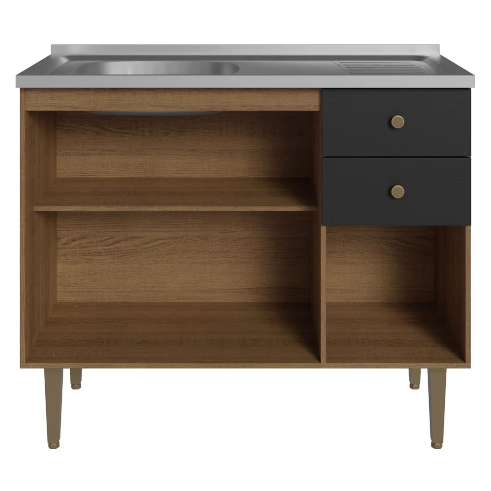 Balcão Gabinete com Pia 3 Portas e 2 Gavetas 105cm Rustic/Preto Gourmet Madesa - Image 6