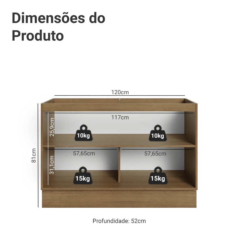 Balcão Gabinete de Pia 120 cm 2 Portas (Sem Tampo) Rustic/Cinza Lux Madesa - Image 2