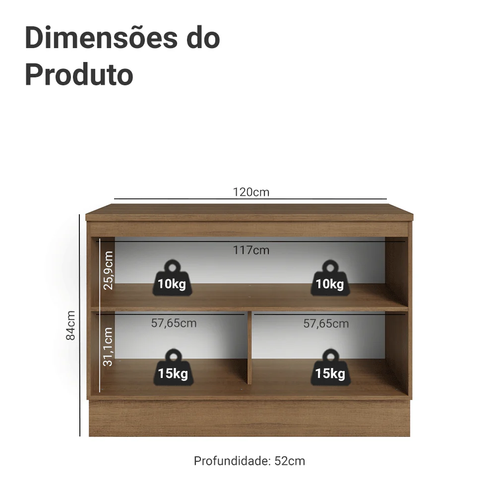 Balcão Gabinete de Pia 120 cm (Com Tampo) Rustic/Crema Vik Madesa - Image 2