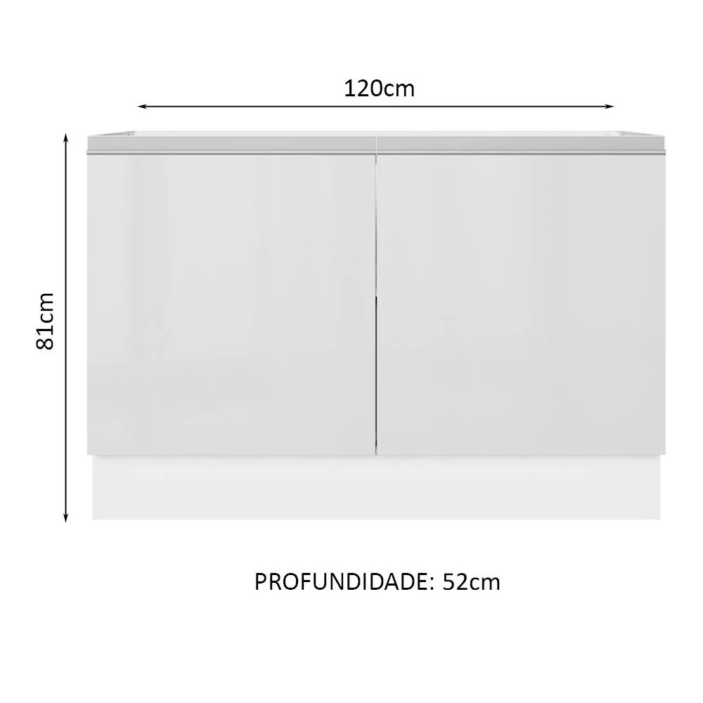 Balcão Gabinete de Pia Madesa Acordes 100% MDF 120 cm 2 Portas Branco Brilho - Image 2
