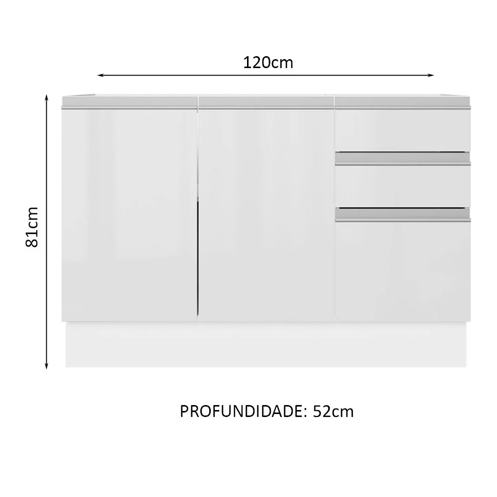 Balcão Gabinete de Pia Madesa Acordes 100% MDF 120 cm 3 Portas e 2 Gavetas Frentes Branco Brilho - Image 2