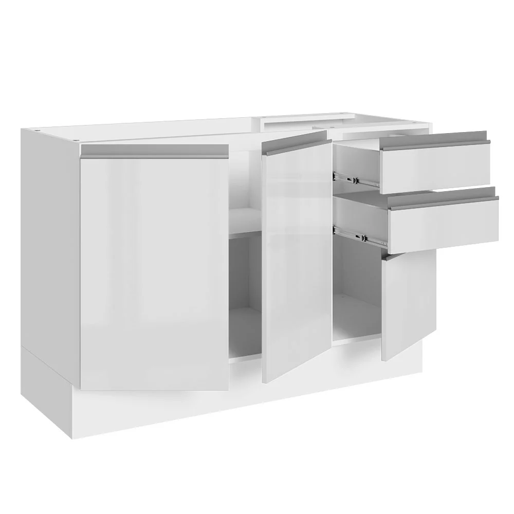 Balcão Gabinete de Pia Madesa Acordes 100% MDF 120 cm 3 Portas e 2 Gavetas Frentes Branco Brilho - Image 5