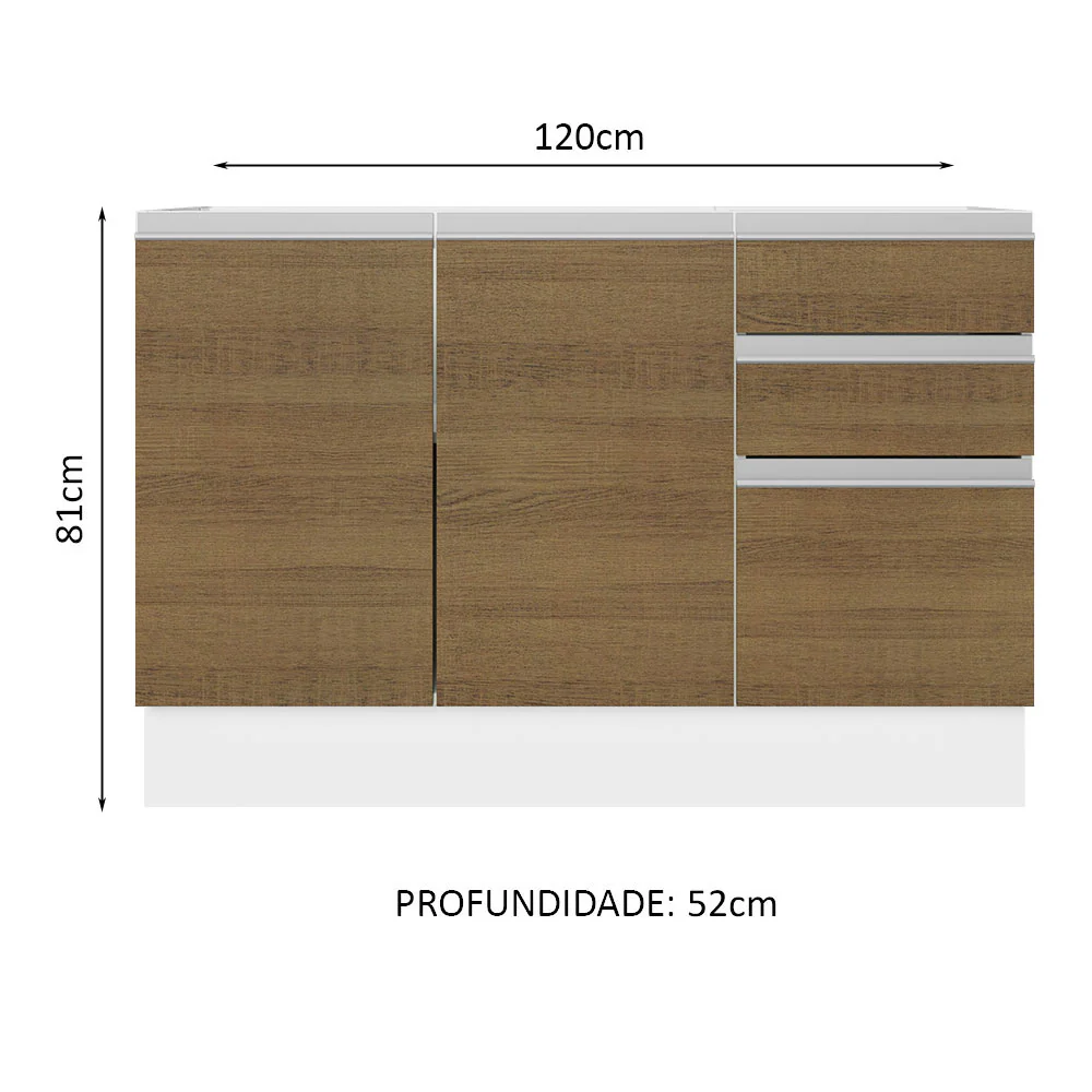 Balcão Gabinete de Pia Madesa Acordes 100% MDF 120 cm 3 Portas e 2 Gavetas Branco/Rustic - Image 2