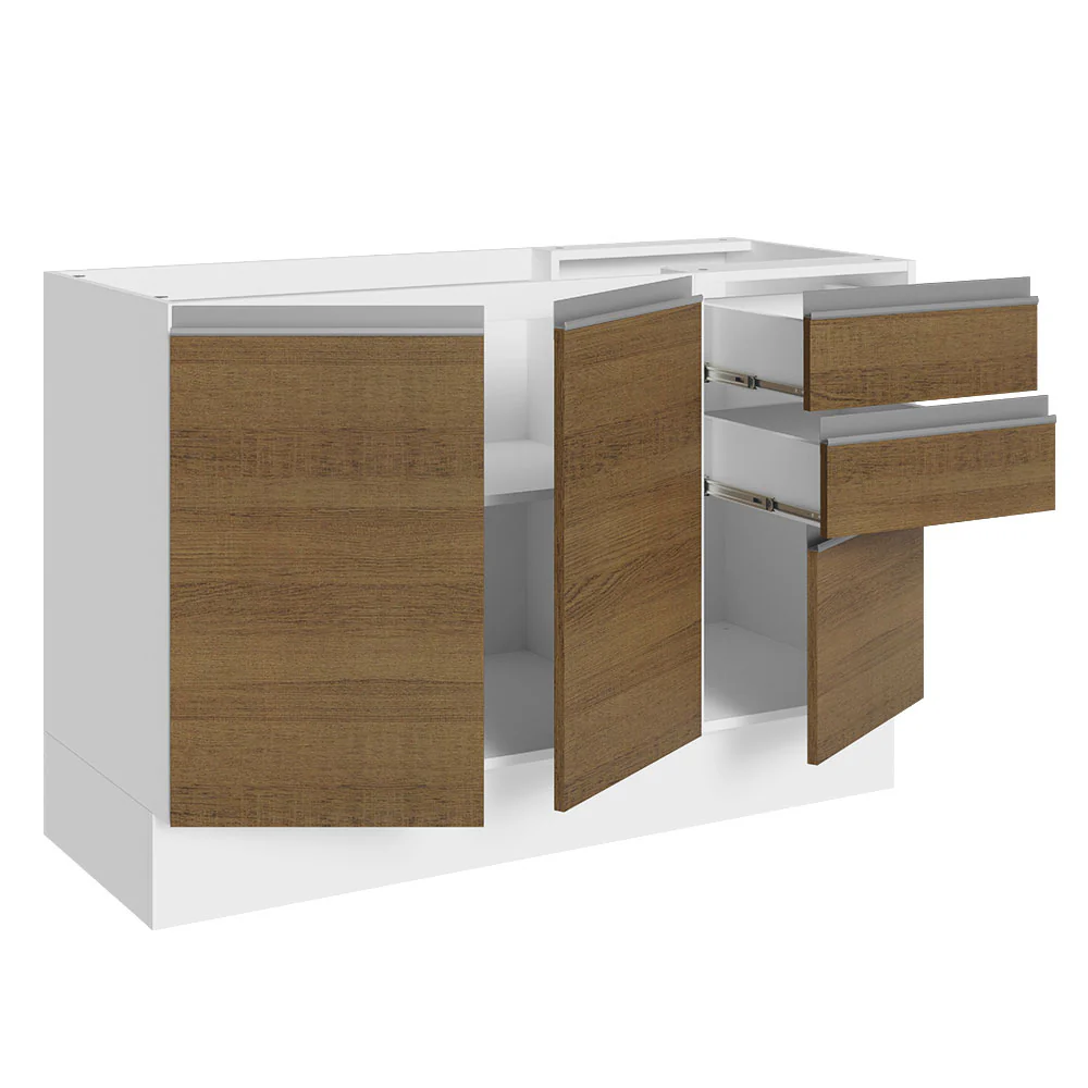 Balcão Gabinete de Pia Madesa Acordes 100% MDF 120 cm 3 Portas e 2 Gavetas Branco/Rustic - Image 5