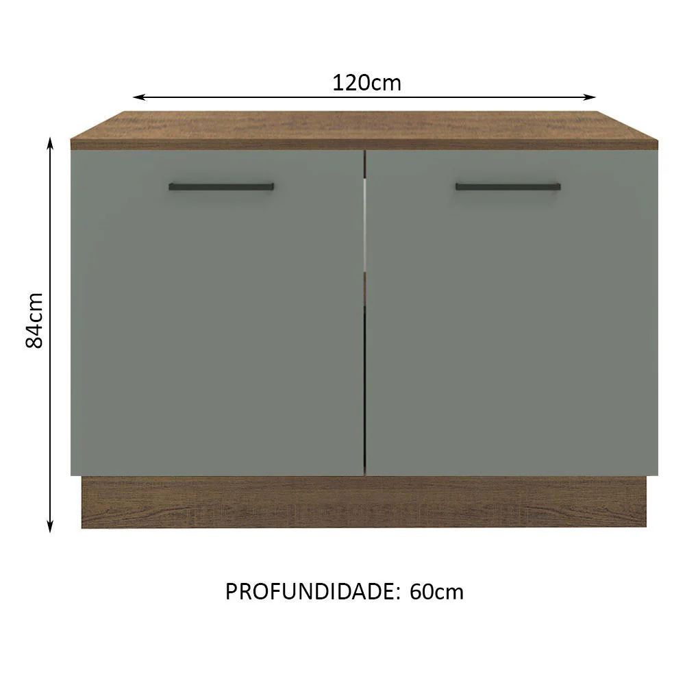 Balcão Gabinete Madesa Agata 120 x 60 cm 2 Portas (Com Tampo) Rustic/Cinza - Image 2