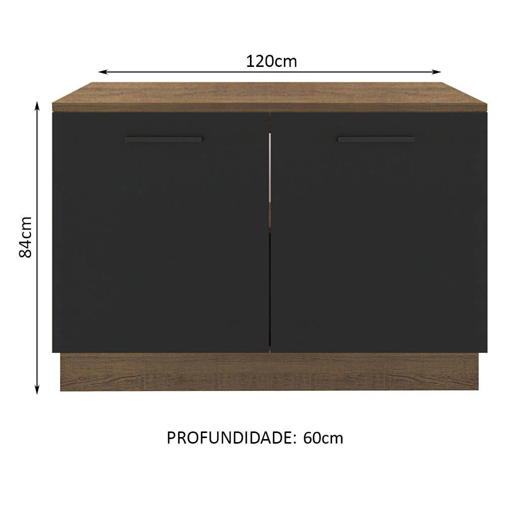 Balcão Gabinete Madesa Agata 120 x 60 cm 2 Portas (Com Tampo) Rustic/Preto - Image 2