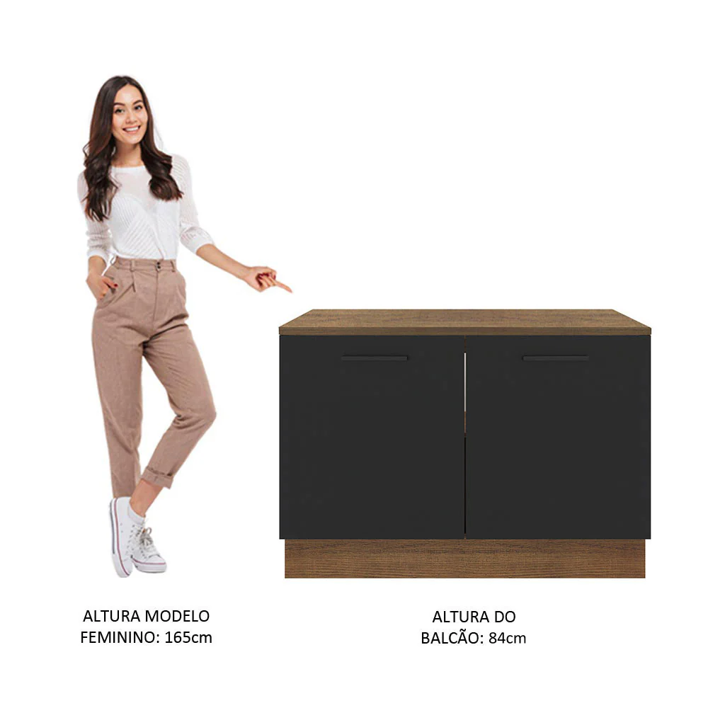 Balcão Gabinete Madesa Agata 120 x 60 cm 2 Portas (Com Tampo) Rustic/Preto - Image 5