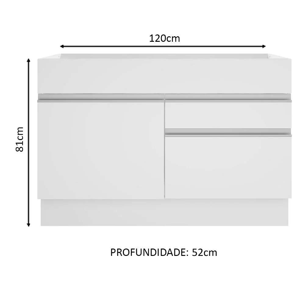 Balcão Gabinete de Pia Madesa Glamy 120 cm 1 Porta 2 Gavetas (Sem Tampo e Pia) Branco - Image 2