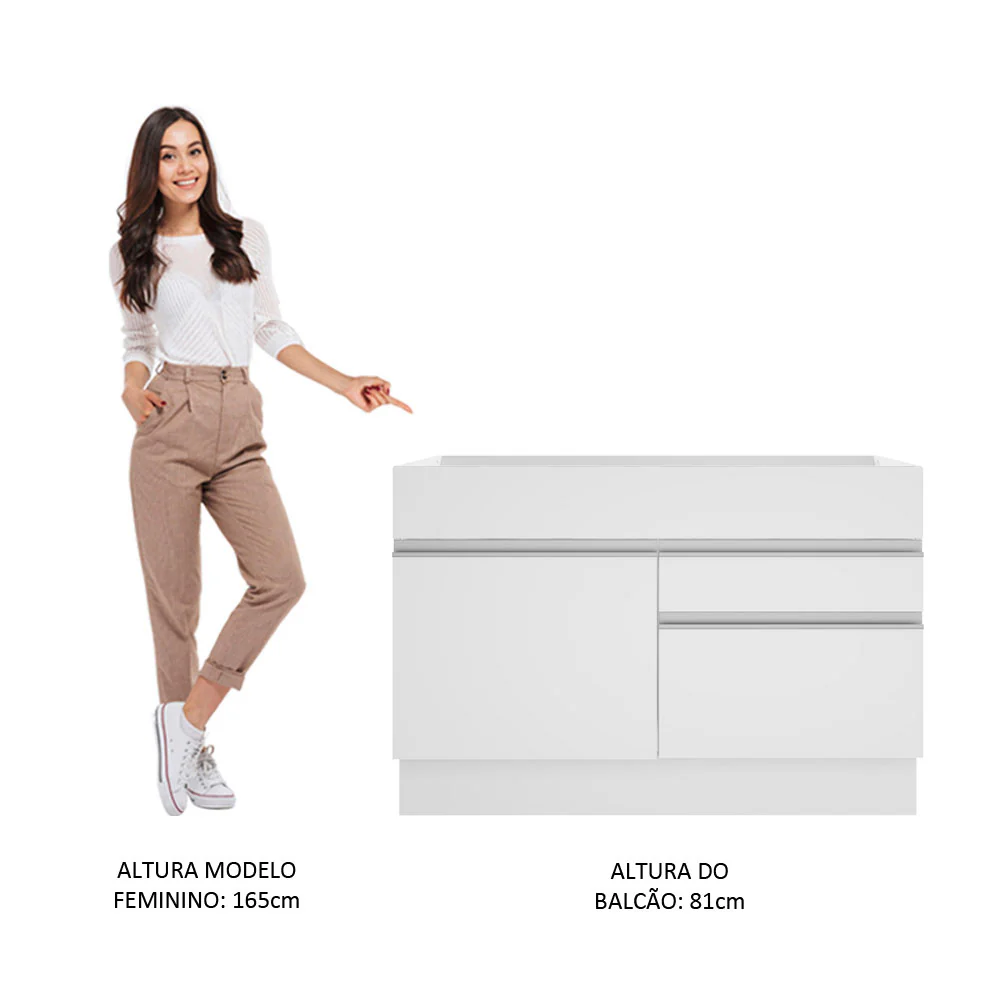 Balcão Gabinete de Pia Madesa Glamy 120 cm 1 Porta 2 Gavetas (Sem Tampo e Pia) Branco - Image 5