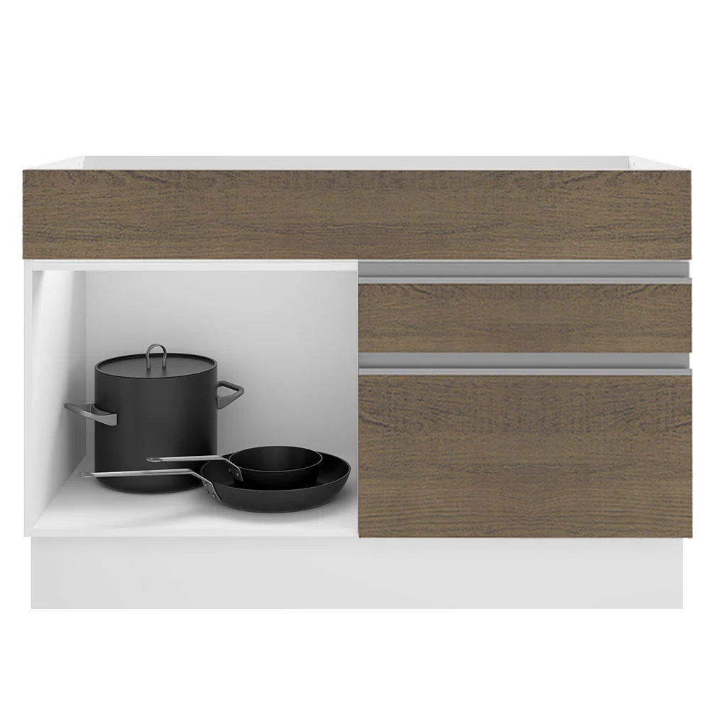 Balcão Gabinete de Pia Madesa Glamy 120 cm 1 Porta 2 Gavetas (Sem Tampo e Pia) Branco/Rustic - Image 3