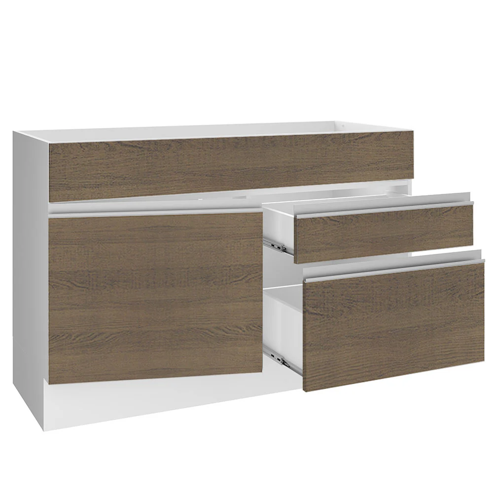 Balcão Gabinete de Pia Madesa Glamy 120 cm 1 Porta 2 Gavetas (Sem Tampo e Pia) Branco/Rustic - Image 4