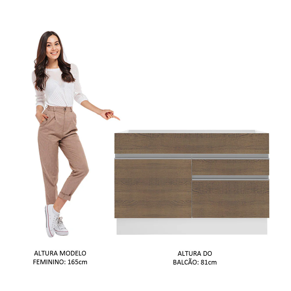 Balcão Gabinete de Pia Madesa Glamy 120 cm 1 Porta 2 Gavetas (Sem Tampo e Pia) Branco/Rustic - Image 5