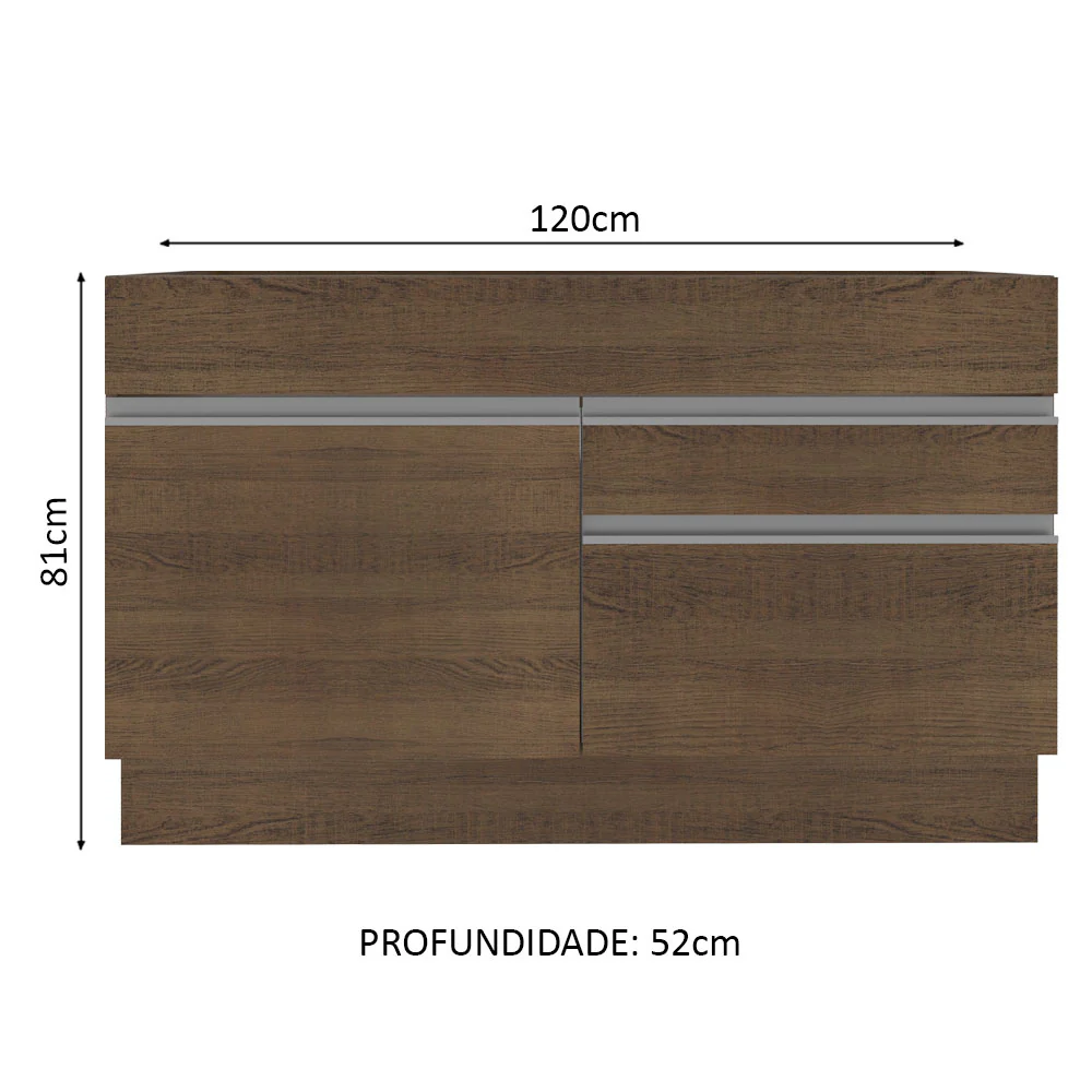 Balcão Gabinete de Pia Madesa Glamy 120 cm 1 Porta 2 Gavetas (Sem Tampo e Pia) Rustic - Image 2