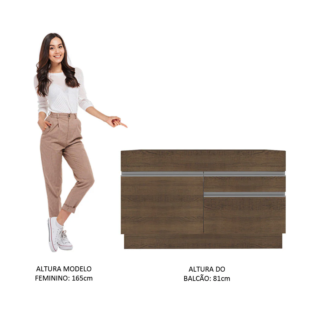 Balcão Gabinete de Pia Madesa Glamy 120 cm 1 Porta 2 Gavetas (Sem Tampo e Pia) Rustic - Image 5