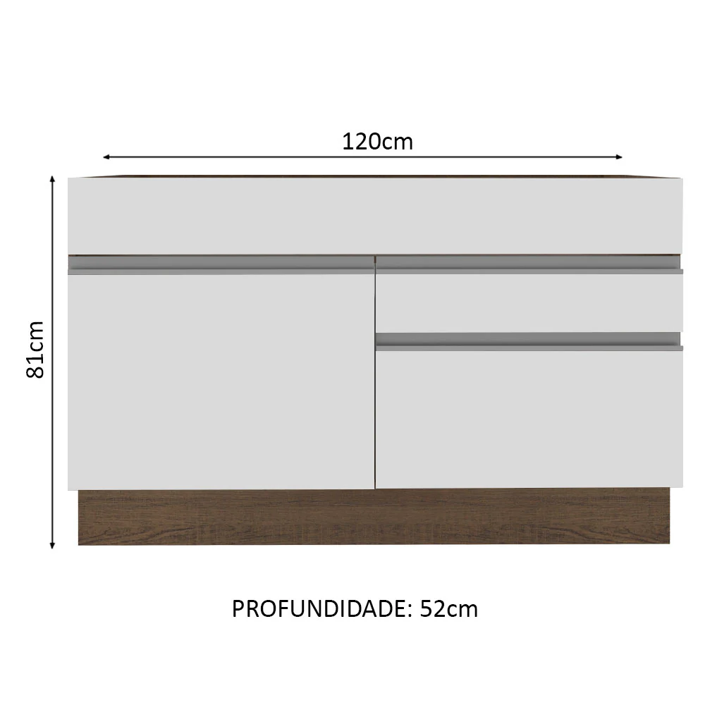 Balcão Gabinete de Pia Madesa Glamy 120 cm 1 Porta 2 Gavetas (Sem Tampo e Pia) Rustic/Branco - Image 2