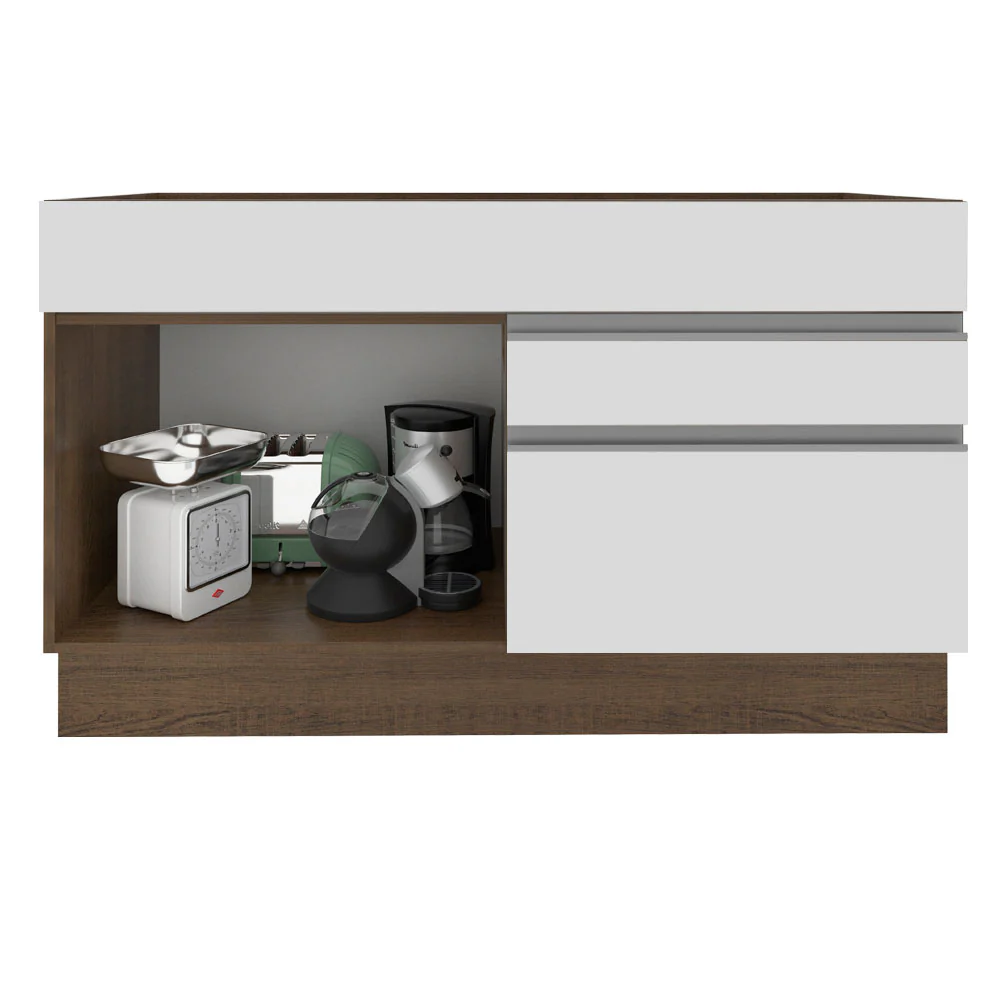 Balcão Gabinete de Pia Madesa Glamy 120 cm 1 Porta 2 Gavetas (Sem Tampo e Pia) Rustic/Branco - Image 3