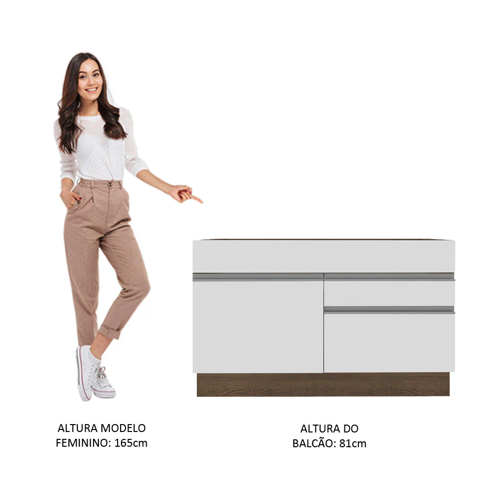 Balcão Gabinete de Pia Madesa Glamy 120 cm 1 Porta 2 Gavetas (Sem Tampo e Pia) Rustic/Branco - Image 5