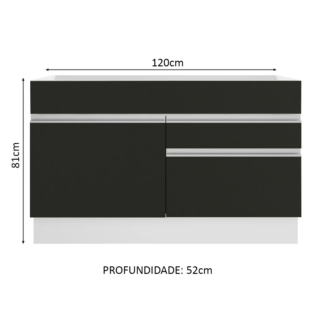Balcão Gabinete de Pia Madesa Glamy 120 cm 1 Porta 2 Gavetas (Sem Tampo e Pia) Branco/Preto - Image 2