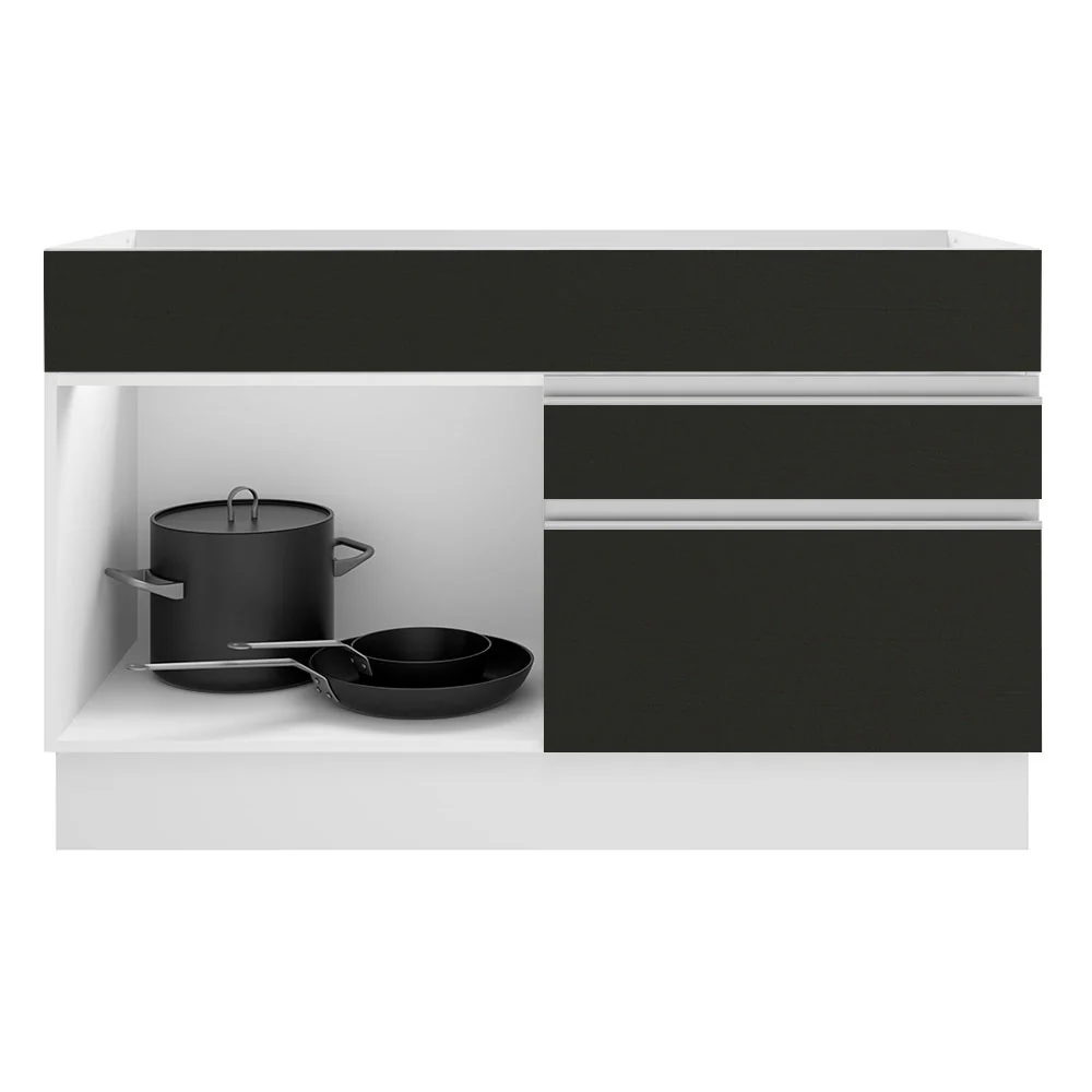 Balcão Gabinete de Pia Madesa Glamy 120 cm 1 Porta 2 Gavetas (Sem Tampo e Pia) Branco/Preto - Image 3