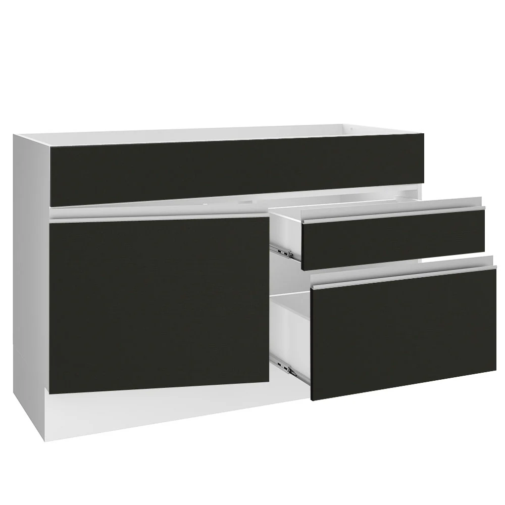 Balcão Gabinete de Pia Madesa Glamy 120 cm 1 Porta 2 Gavetas (Sem Tampo e Pia) Branco/Preto - Image 4