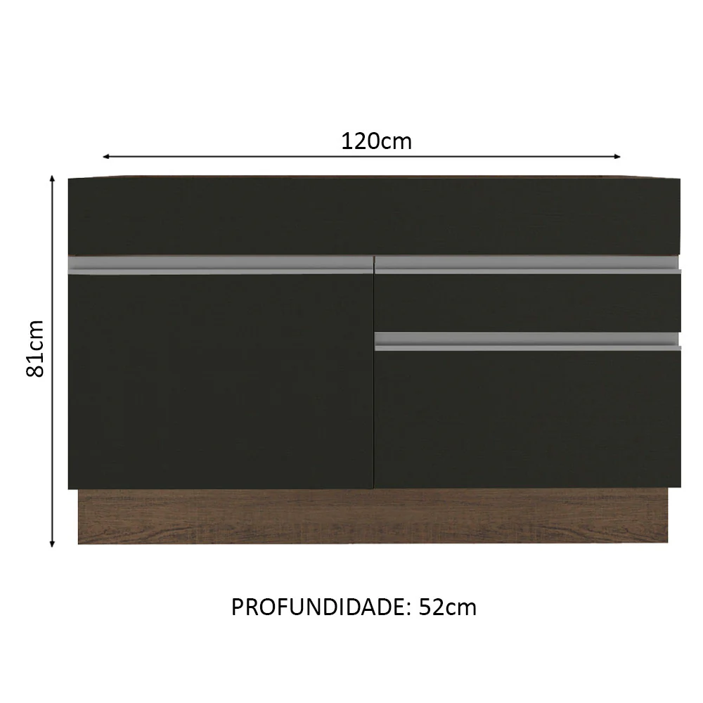 Balcão Gabinete de Pia Madesa Glamy 120 cm 1 Porta 2 Gavetas (Sem Tampo e Pia) Rustic/Preto - Image 2