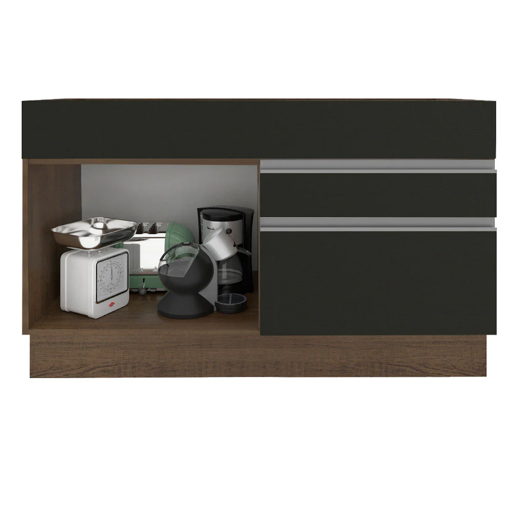 Balcão Gabinete de Pia Madesa Glamy 120 cm 1 Porta 2 Gavetas (Sem Tampo e Pia) Rustic/Preto - Image 3