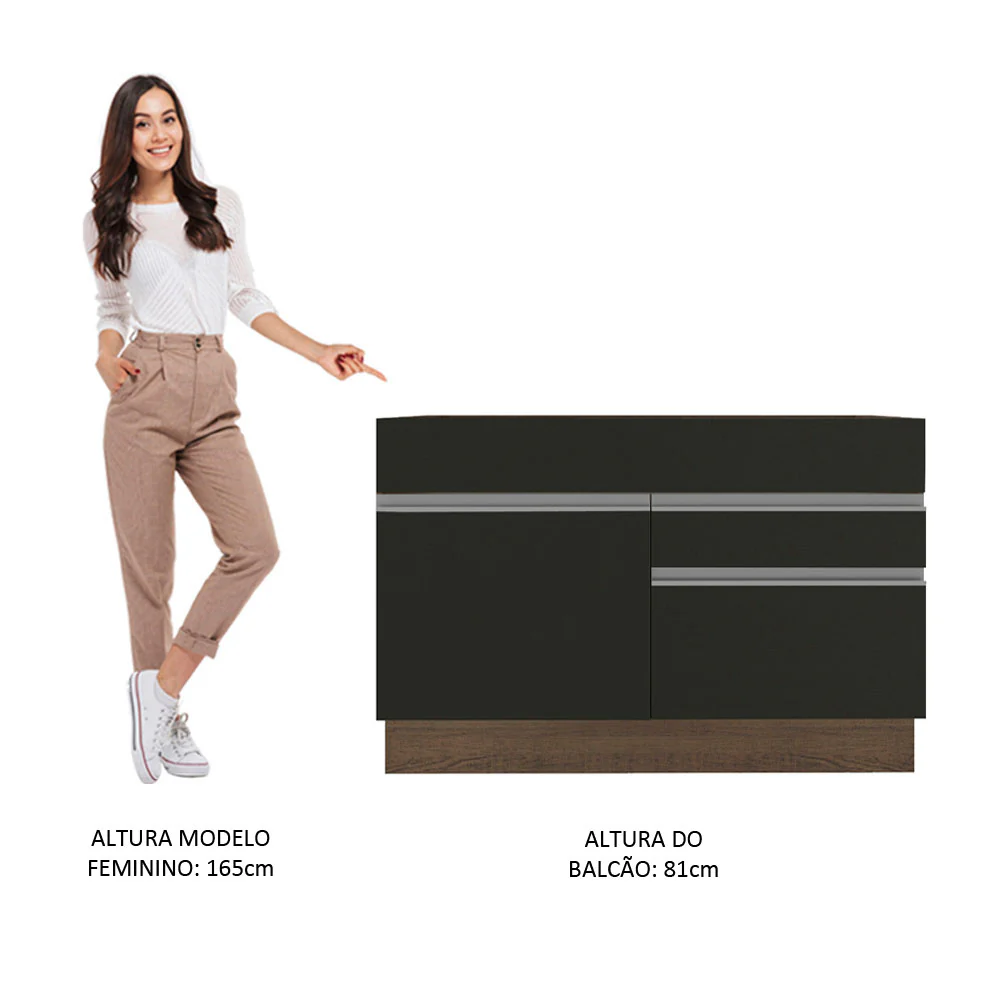 Balcão Gabinete de Pia Madesa Glamy 120 cm 1 Porta 2 Gavetas (Sem Tampo e Pia) Rustic/Preto - Image 5
