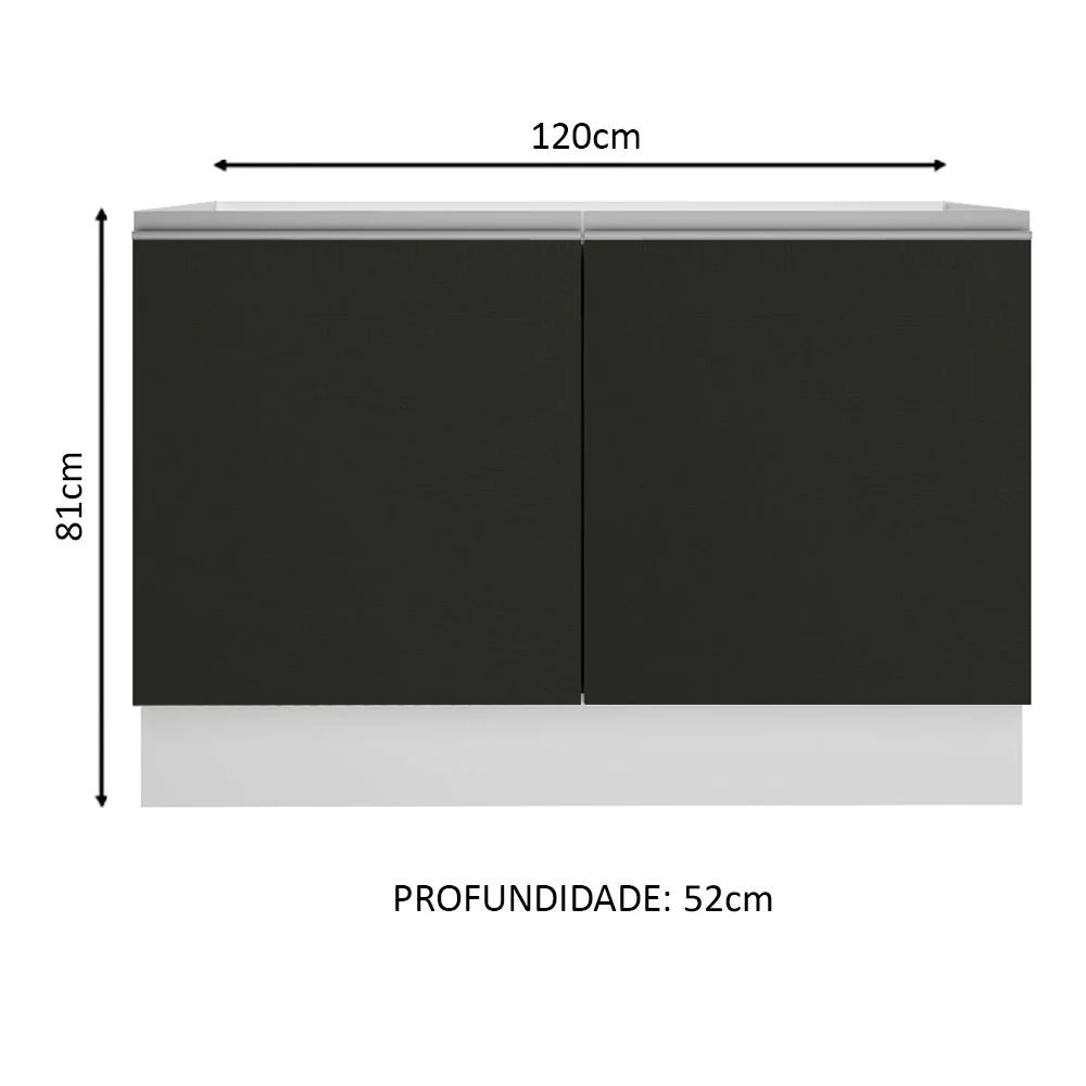 Balcão Gabinete de Pia Madesa Glamy 120 cm 2 Portas (Sem Tampo e Pia) Branco/Preto - Image 2