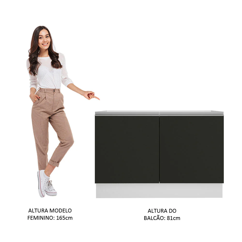 Balcão Gabinete de Pia Madesa Glamy 120 cm 2 Portas (Sem Tampo e Pia) Branco/Preto - Image 5