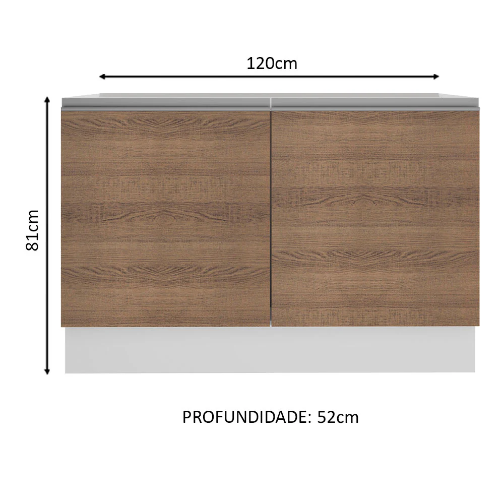 Balcão Gabinete de Pia Madesa Glamy 120 cm 2 Portas (Sem Tampo e Pia) Branco/Rustic - Image 2