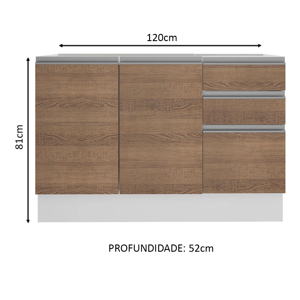 Balcão Gabinete de Pia Madesa Glamy 120 cm 2 Portas e 3 Gavetas (Sem Tampo e Pia) Branco/Rustic - Image 2