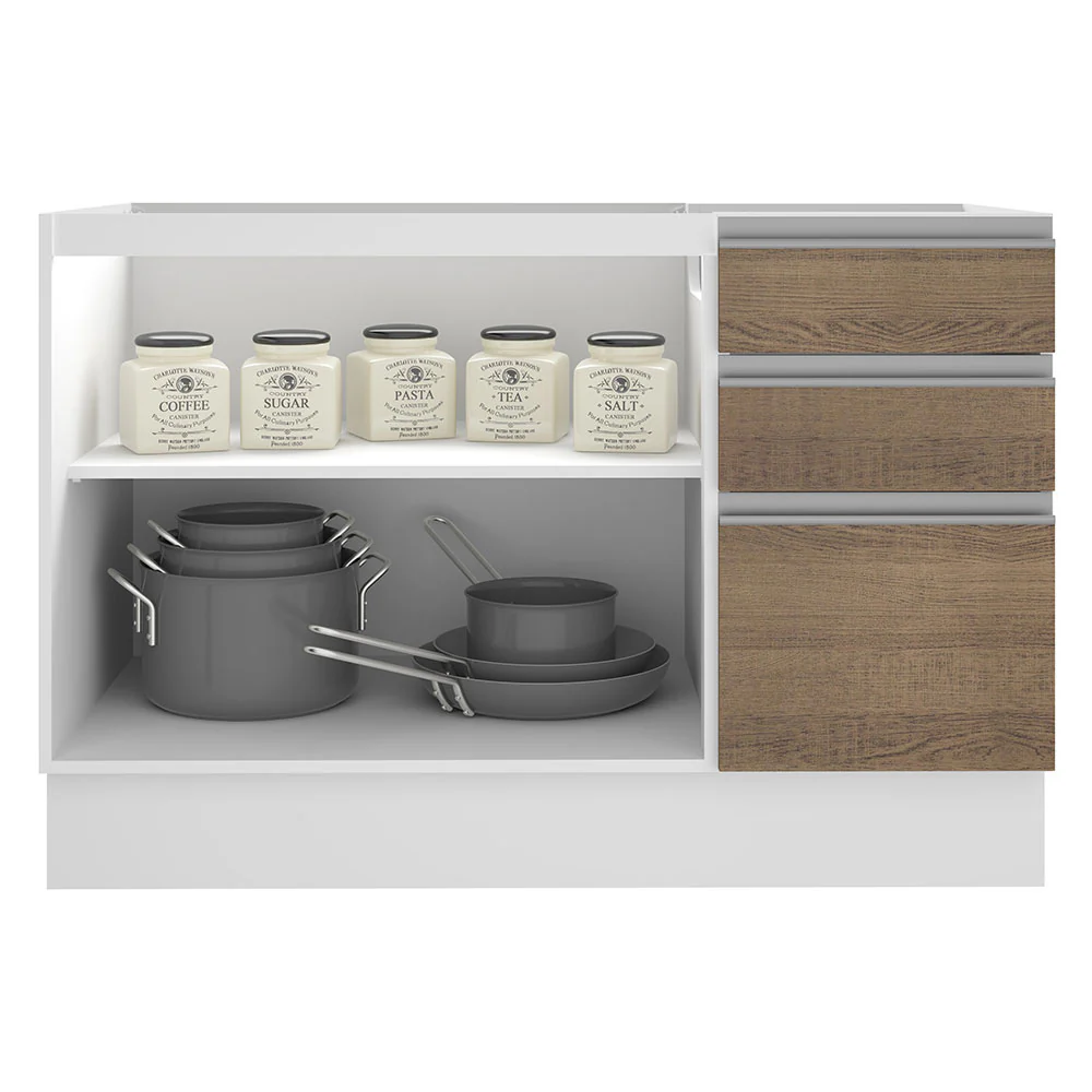 Balcão Gabinete de Pia Madesa Glamy 120 cm 2 Portas e 3 Gavetas (Sem Tampo e Pia) Branco/Rustic - Image 3