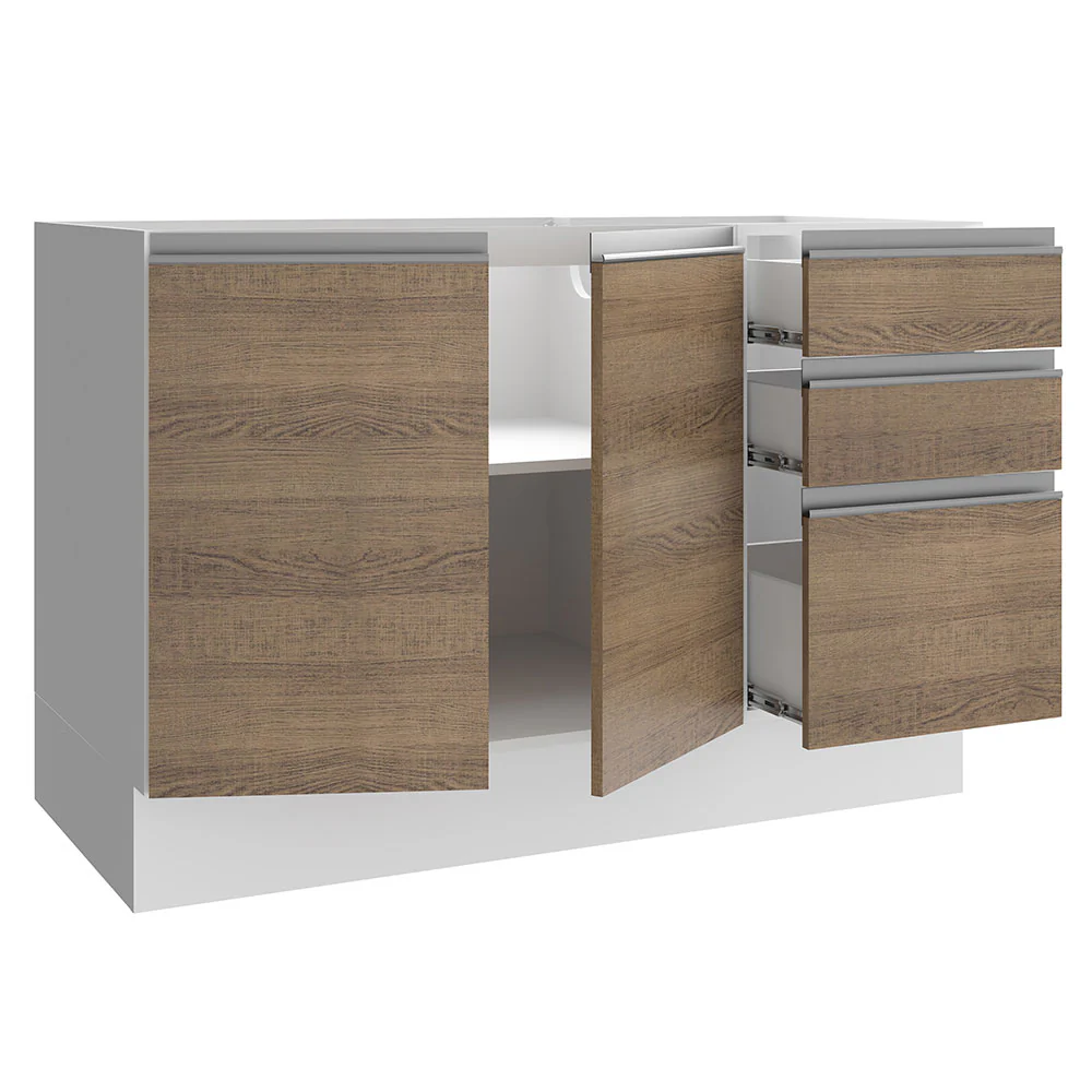 Balcão Gabinete de Pia Madesa Glamy 120 cm 2 Portas e 3 Gavetas (Sem Tampo e Pia) Branco/Rustic - Image 4