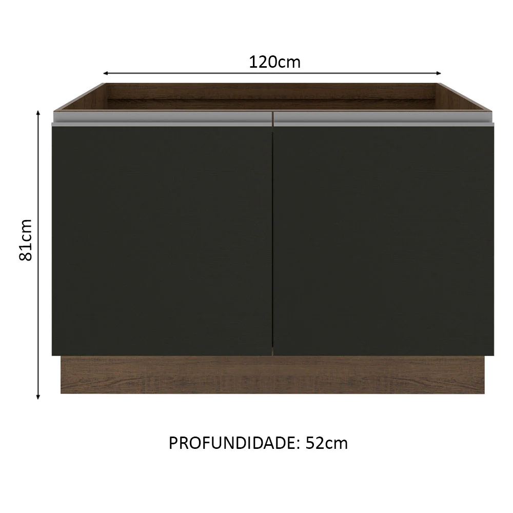Balcão Gabinete de Pia Madesa Glamy 120 cm 2 Portas (Sem Tampo e Pia) Rustic/Preto - Image 2