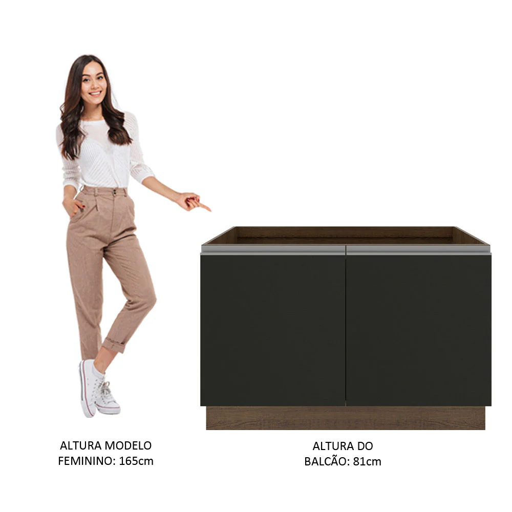 Balcão Gabinete de Pia Madesa Glamy 120 cm 2 Portas (Sem Tampo e Pia) Rustic/Preto - Image 5