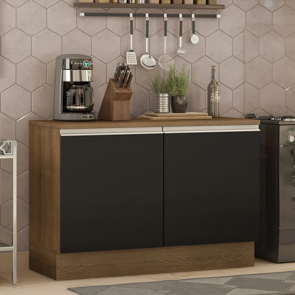 Balcão Gabinete Madesa Glamy 120 x 60 cm 2 Portas (Com Tampo) Rustic/Preto - Image 2