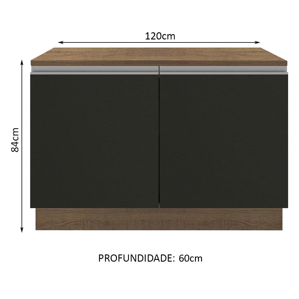 Balcão Gabinete Madesa Glamy 120 x 60 cm 2 Portas (Com Tampo) Rustic/Preto - Image 3