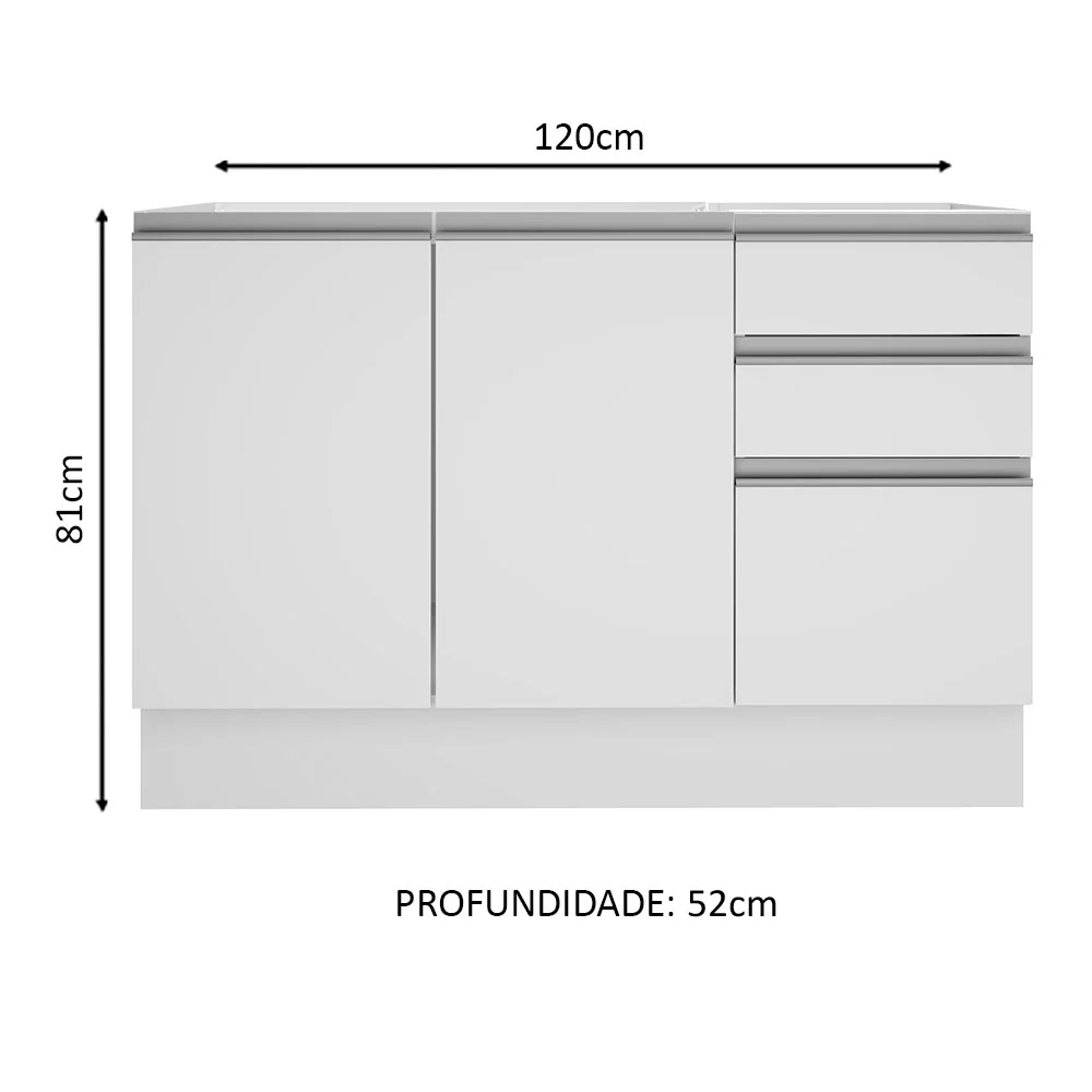 Balcão Gabinete de Pia Madesa Glamy 120 cm 2 Portas e 3 Gavetas (Sem Tampo e Pia) Branco - Image 2