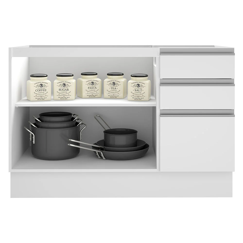 Balcão Gabinete de Pia Madesa Glamy 120 cm 2 Portas e 3 Gavetas (Sem Tampo e Pia) Branco - Image 3