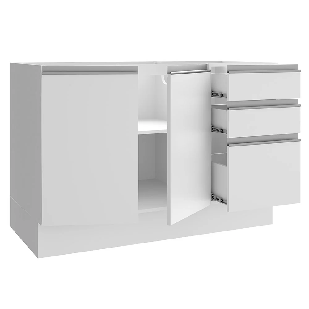 Balcão Gabinete de Pia Madesa Glamy 120 cm 2 Portas e 3 Gavetas (Sem Tampo e Pia) Branco - Image 4