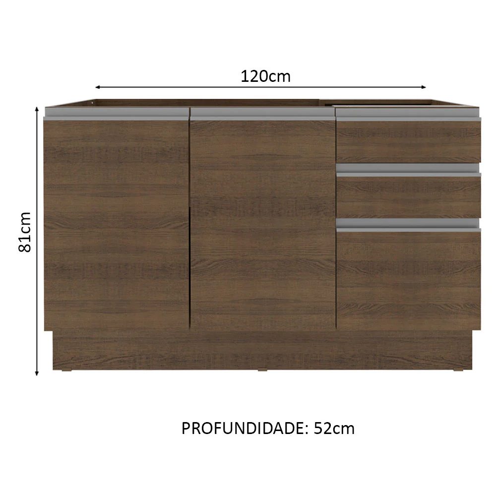 Balcão Gabinete de Pia Madesa Glamy 120 cm 2 Portas e 3 Gavetas (Sem Tampo e Pia) Rustic - Image 2