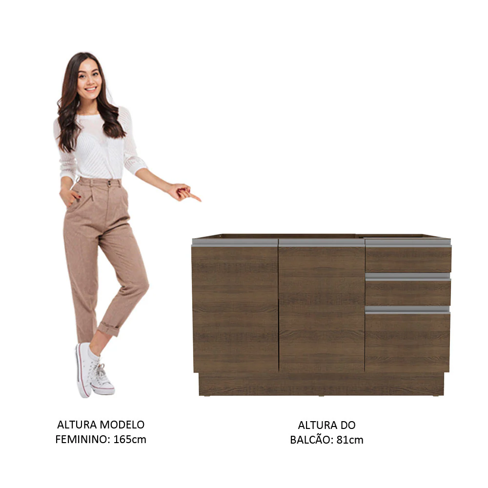 Balcão Gabinete de Pia Madesa Glamy 120 cm 2 Portas e 3 Gavetas (Sem Tampo e Pia) Rustic - Image 5