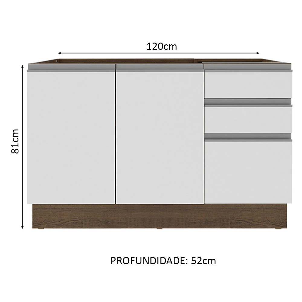 Balcão Gabinete de Pia Madesa Glamy 120 cm 2 Portas e 3 Gavetas (Sem Tampo e Pia) Rustic/Branco - Image 2