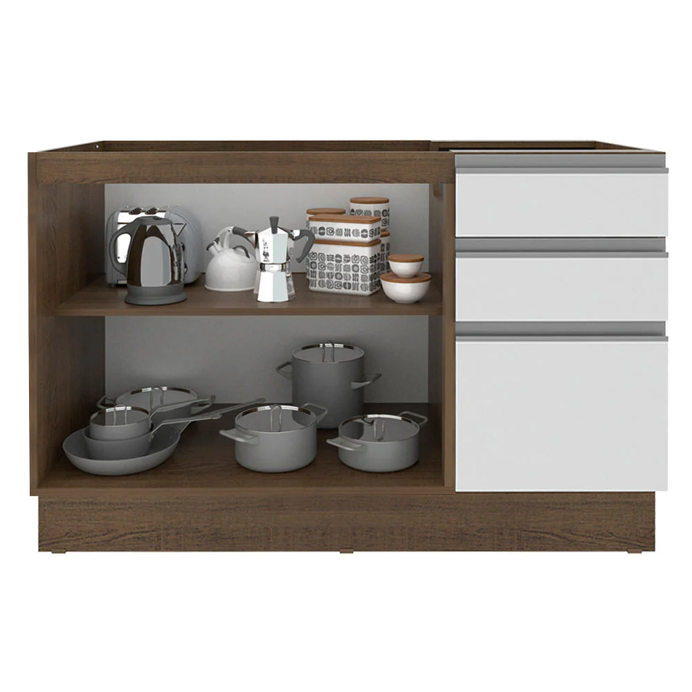 Balcão Gabinete de Pia Madesa Glamy 120 cm 2 Portas e 3 Gavetas (Sem Tampo e Pia) Rustic/Branco - Image 3