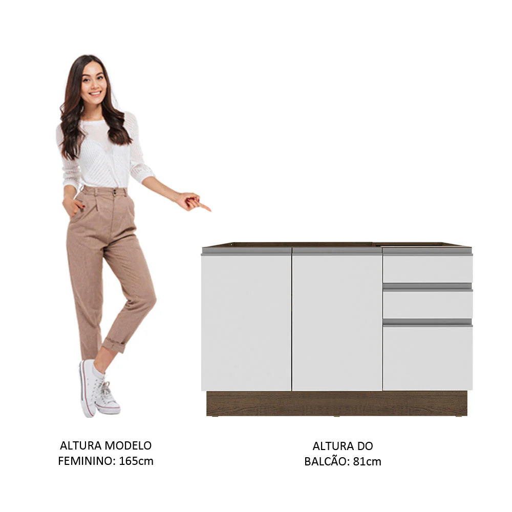 Balcão Gabinete de Pia Madesa Glamy 120 cm 2 Portas e 3 Gavetas (Sem Tampo e Pia) Rustic/Branco - Image 5
