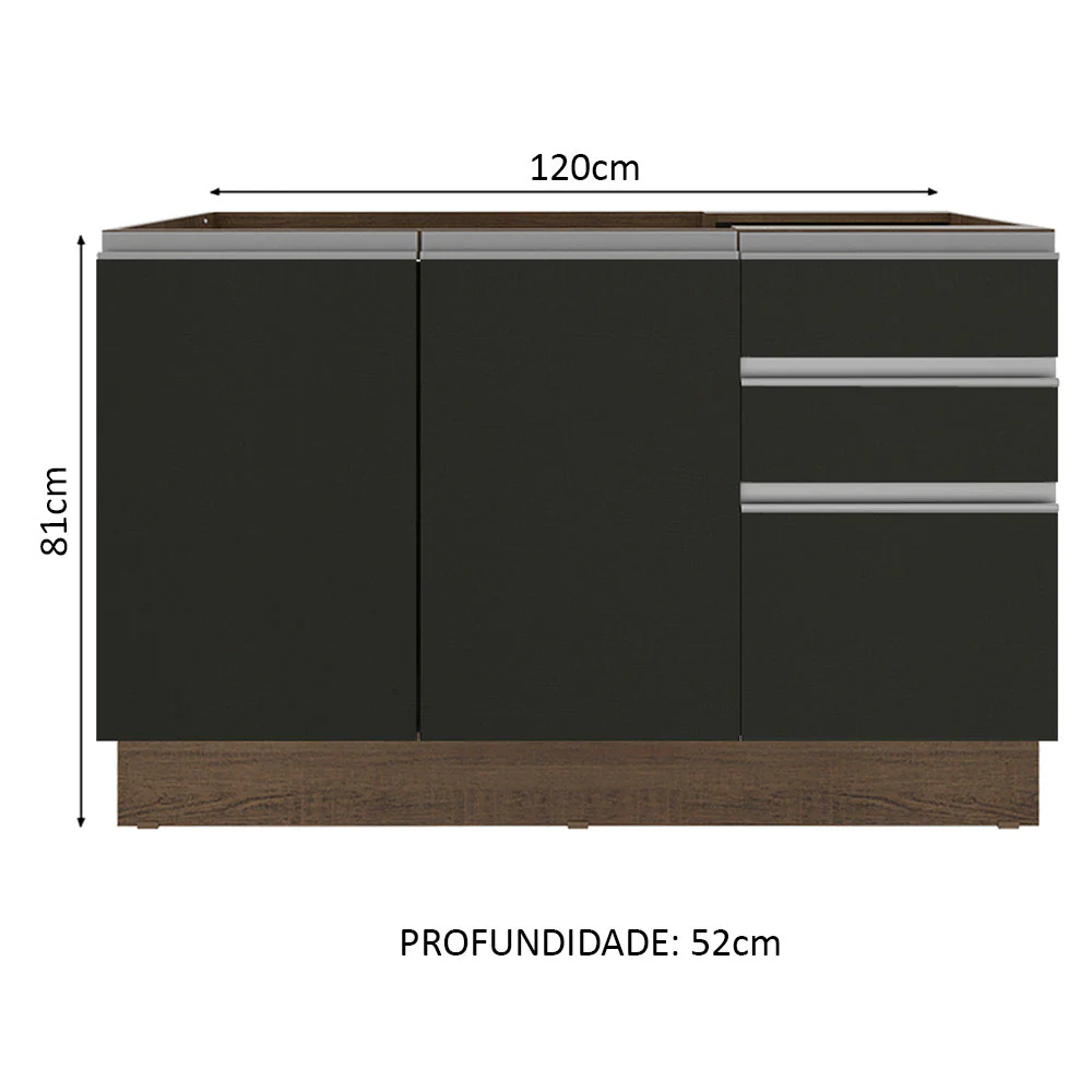 Balcão Gabinete de Pia Madesa Glamy 120 cm 2 Portas e 3 Gavetas (Sem Tampo e Pia) Rustic/Preto - Image 2