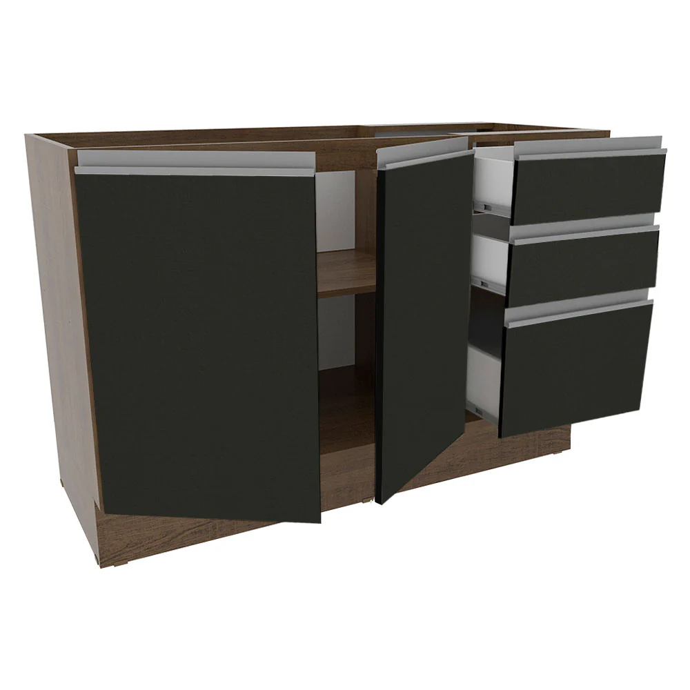 Balcão Gabinete de Pia Madesa Glamy 120 cm 2 Portas e 3 Gavetas (Sem Tampo e Pia) Rustic/Preto - Image 4