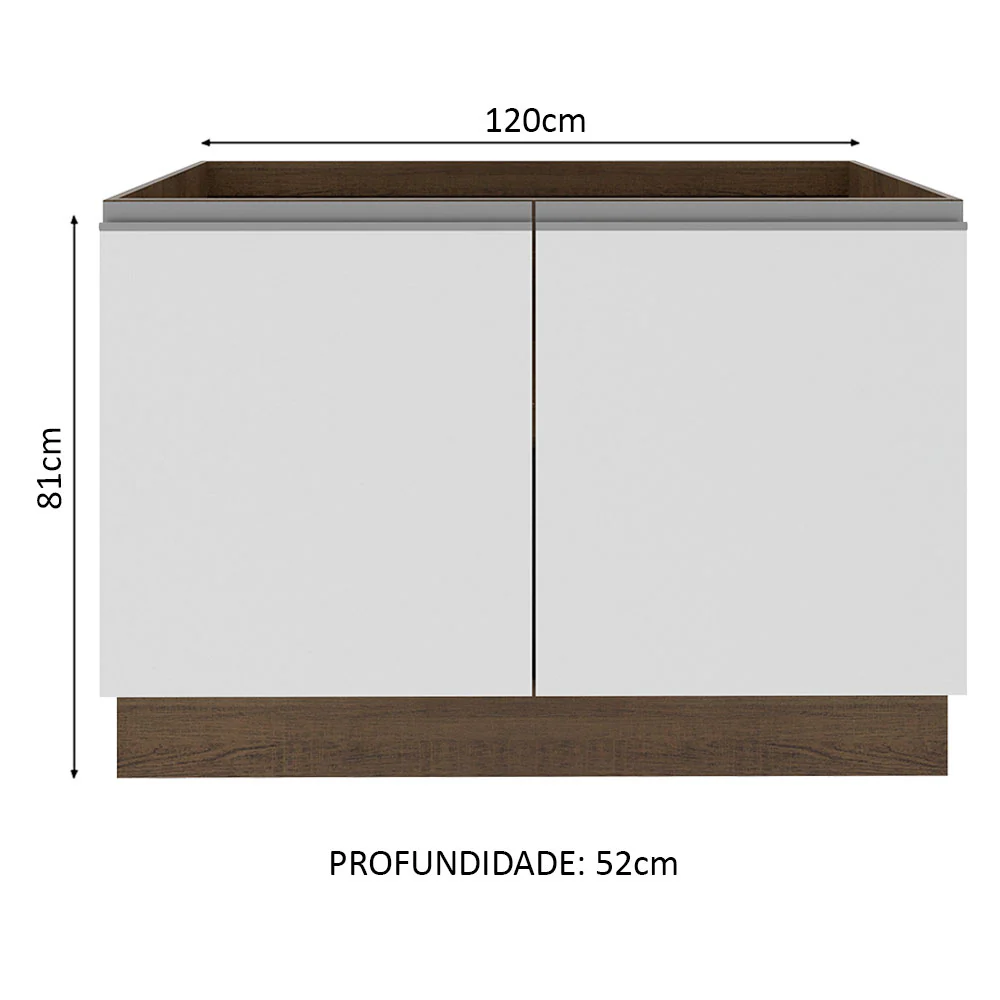 Balcão Gabinete de Pia Madesa Glamy 120 cm 2 Portas (Sem Tampo e Pia) Rustic/Branco - Image 2